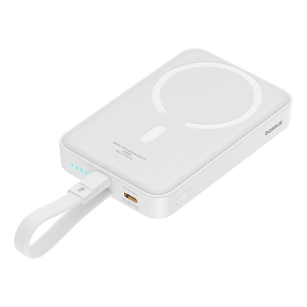 Baseus Magnetic Qi Powerbank 20W m. USB-C-kabel Lightning-kabel - 10 000 mAh - MagSafe-kompatibel - Hvit