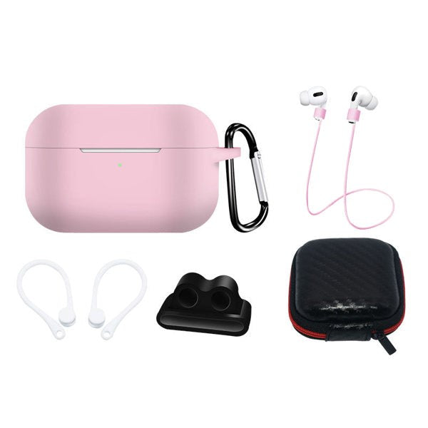 Hurtel AirPods Pro (1. og 2. gen.) Silikonetui sett m. Veske, nakkestropp og ørekrok - Rosa