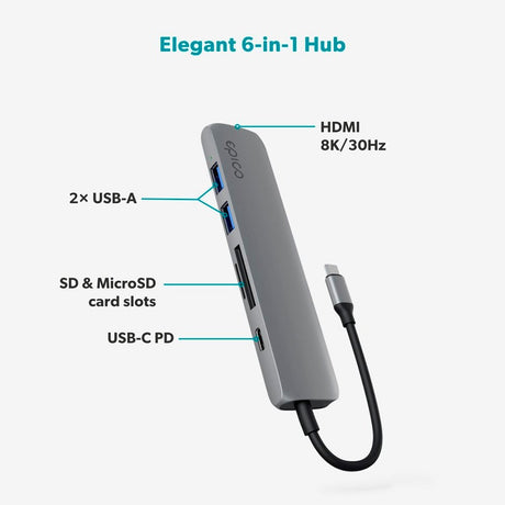 Epico 6-i-ett aluminium 8K USB-C-adapter - Space Grey
