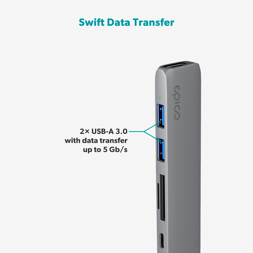 Epico 6-i-ett aluminium 8K USB-C-adapter - Space Grey