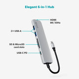 Epico 6-i-ett aluminium 8K USB-C Adapter - Sølv