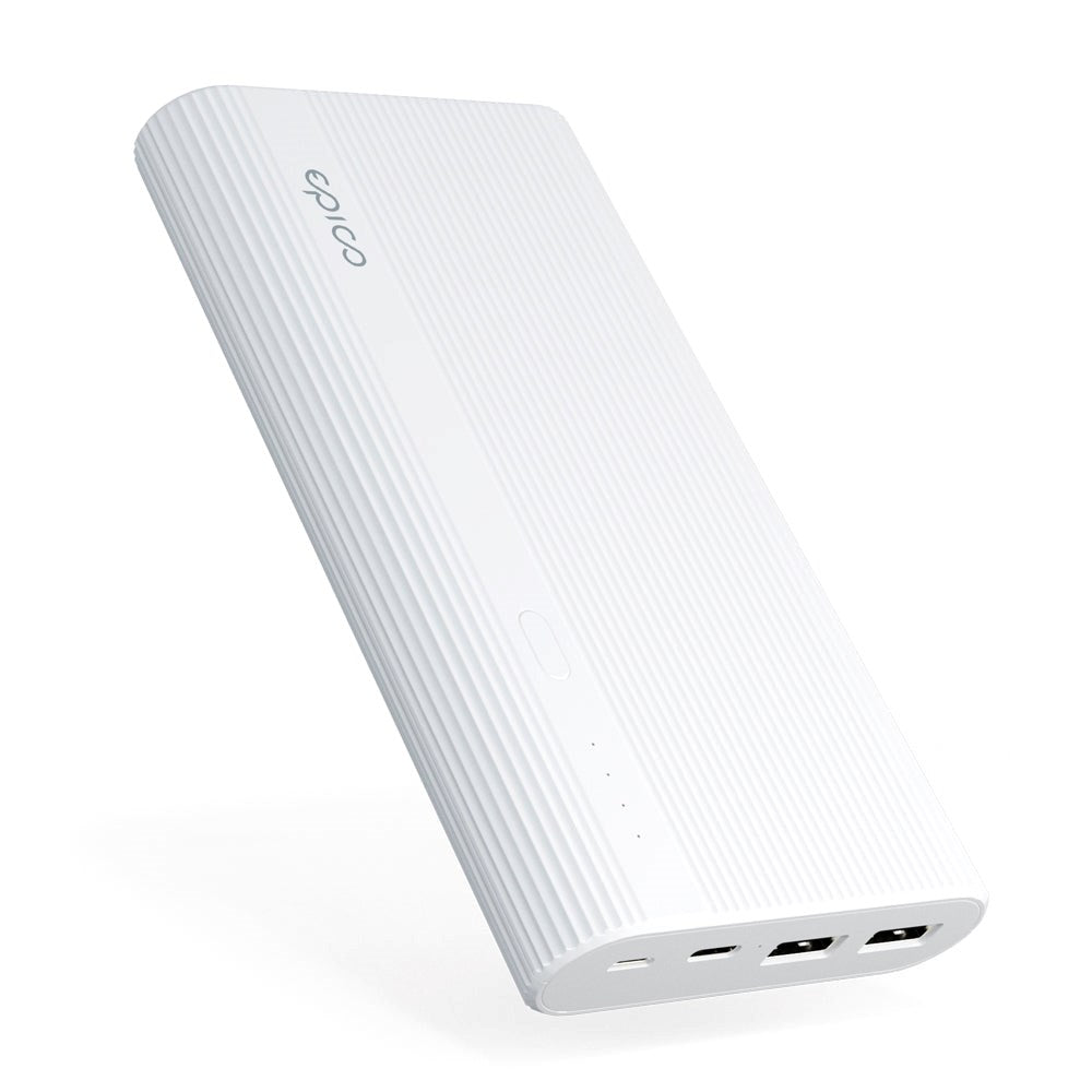 Epico Powerbank Multiport m. 2 x USB-A og 1 x USB-C - 20 100 mAh - Hvit