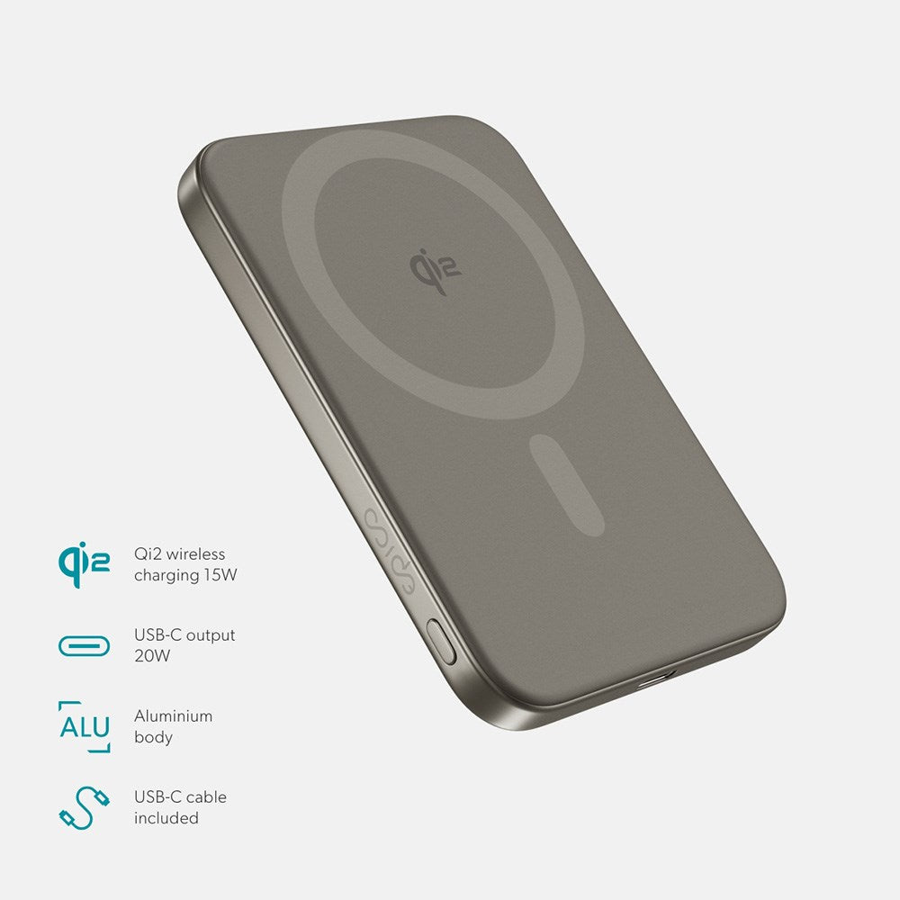 Epico 15W UltraPack EM51 5000 mAh Slim Alu Mag+ Power Bank - m. USB-C - Qi2 / MagSafe-kompatibel - Titanium