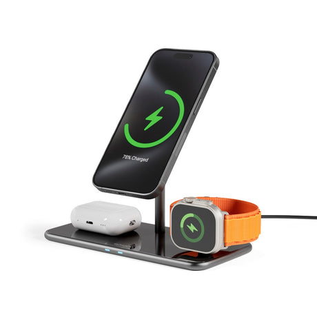 Epico Mag+ 3-i-1 trådløs lader 25W m. USB-C-kabel og vegglader - MagSafe-kompatibel - Svart