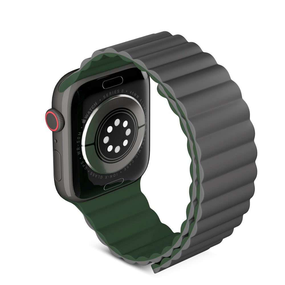 Apple Watch (42/44/SE/45/46/49 mm) Epico Magnetic Silicone Watch Band - Grå / Grønn