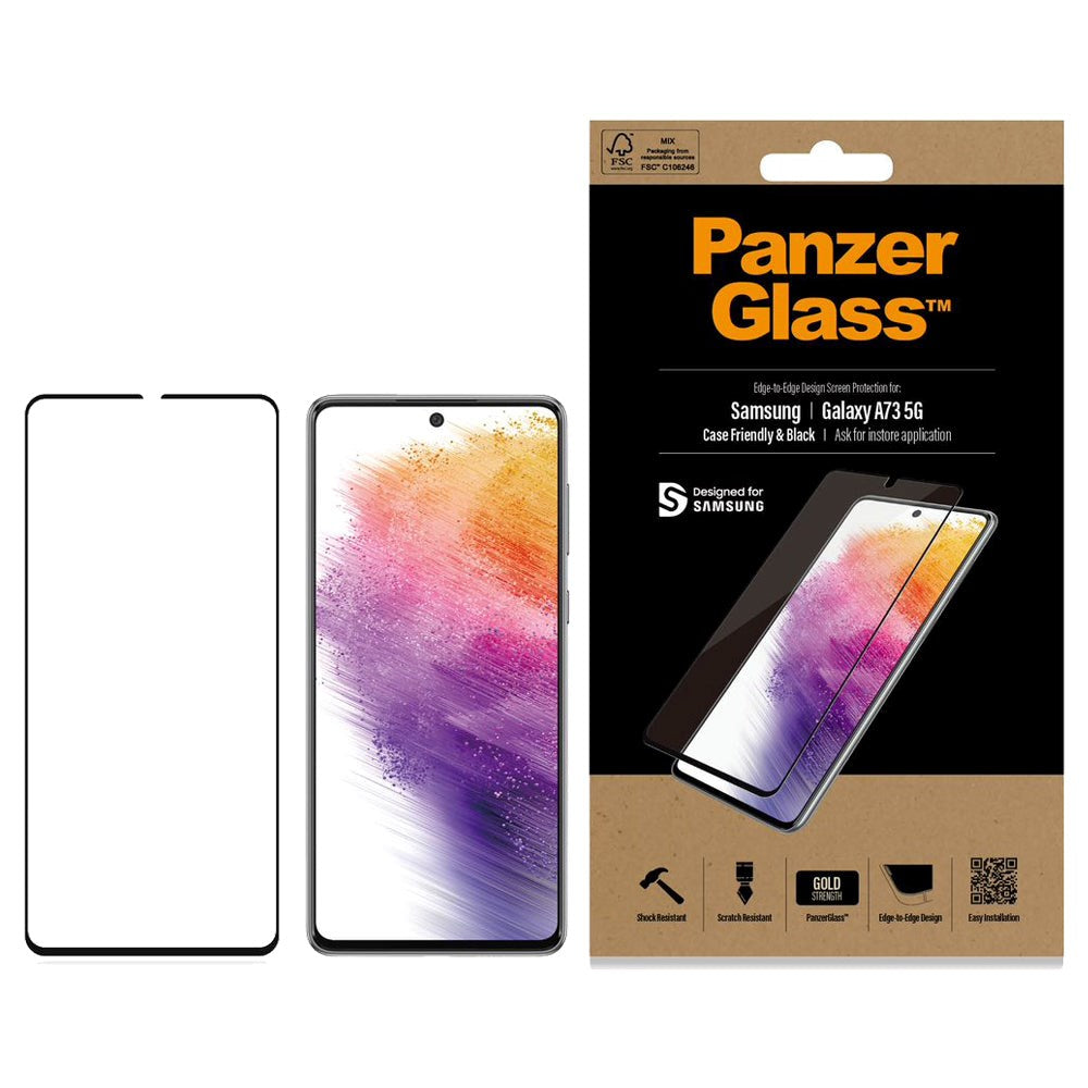 Samsung Galaxy A73 (5G) PanzerGlass kant-til-kant herdet glass - boksvennlig - svart kant