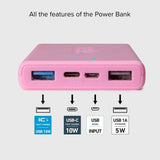 SBS Powerbank etc. 2x USB-A &amp; 1x USB-C 10W - 10 000 mAh - Rosa
