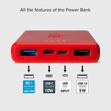 SBS Powerbank etc. 2x USB-A &amp; 1x USB-C 10W - 10 000 mAh - Rød