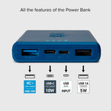 SBS Powerbank etc. 2x USB-A &amp; 1x USB-C 10W - 10 000 mAh - Blå