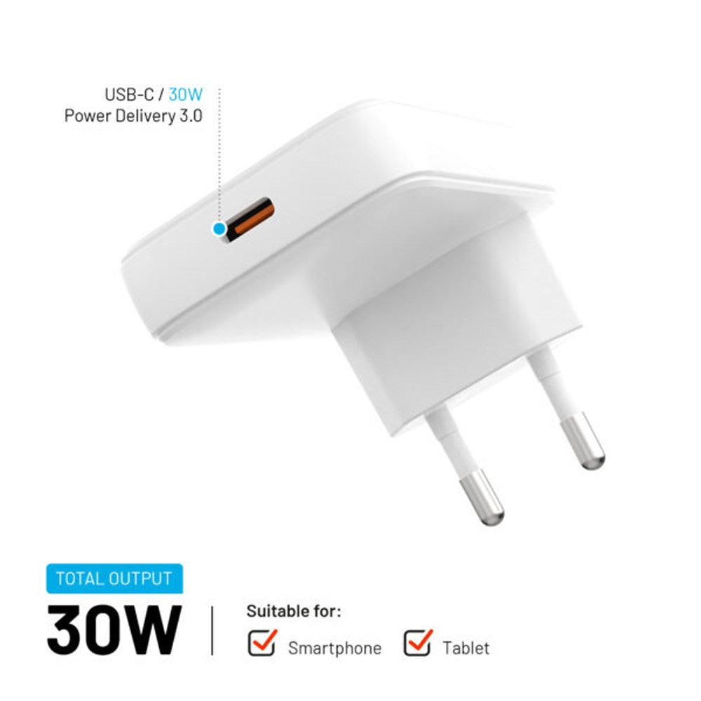 FAST Slank 30W USB-C GaN-lader - 90 grader - Hvit