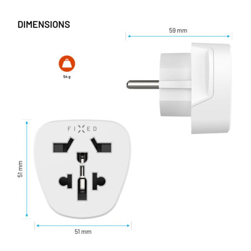 Fixed Rejseadapter - EU / UK / USA / AUS - Hvid