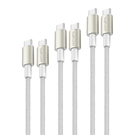 4smarts USB-C til USB-C 60W PremiumCord - 3x USB-C til USB-C-kabel m. USB-C Adapter &amp; Extender - Hvit
