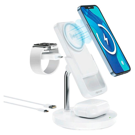 Forever MACS-100 18W trådløs lader m. 5000 mAh Powerbank - MagSafe-kompatibel - Hvit