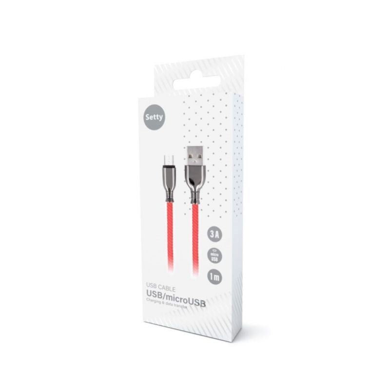 Setty USB-A til Micro USB Kabel 3A - 1m - Rød