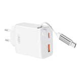 XO 30W vegglader 1 x USB-C 1 x USB-A med matchende USB-C-kabel - Hvit