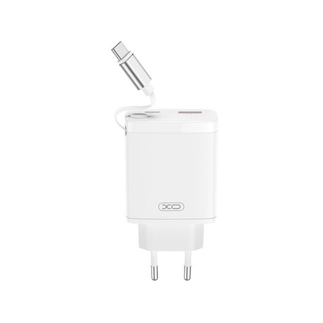XO 30W vegglader 1 x USB-C 1 x USB-A med matchende USB-C-kabel - Hvit