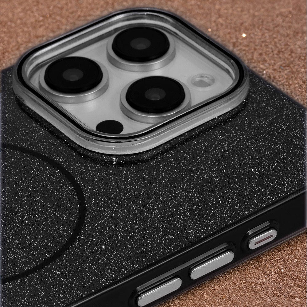 iPhone 16 Glitter Thin Mobil Cover - MagSafe Kompatibel - Sort