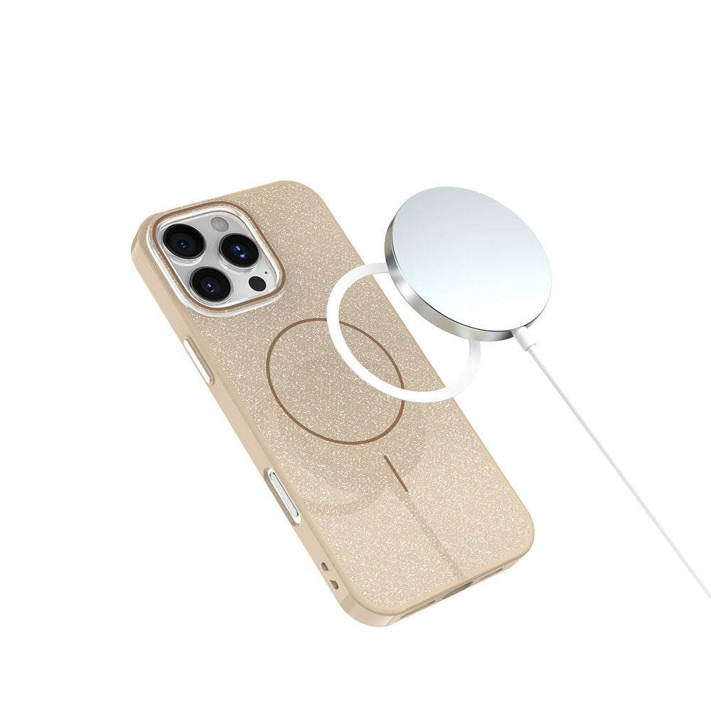 iPhone 15 Glitter Thin Mobil Cover - MagSafe Kompatibel - Brun