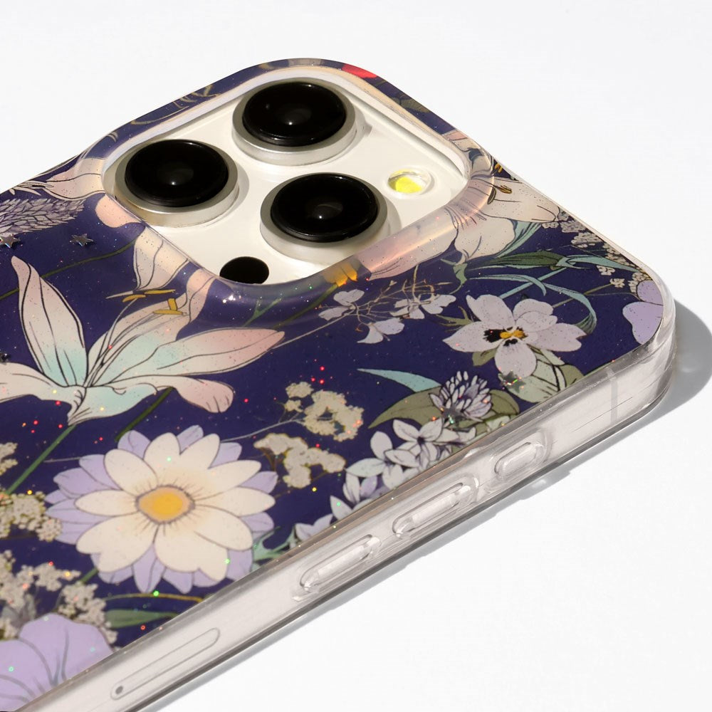 iPhone 17 Pro TFO Glow Glam Bagside Cover - Blå / Blomster