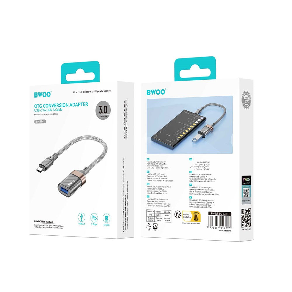 BWOO USB-C til USB-A Adapter - Grå