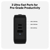 Targus HyperJuice 70W Rejseoplader m. 1x USB-A / 2x USB-C / 4x Adapterstik - Sort