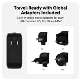 Targus HyperJuice 70W Rejseoplader m. 1x USB-A / 2x USB-C / 4x Adapterstik - Sort