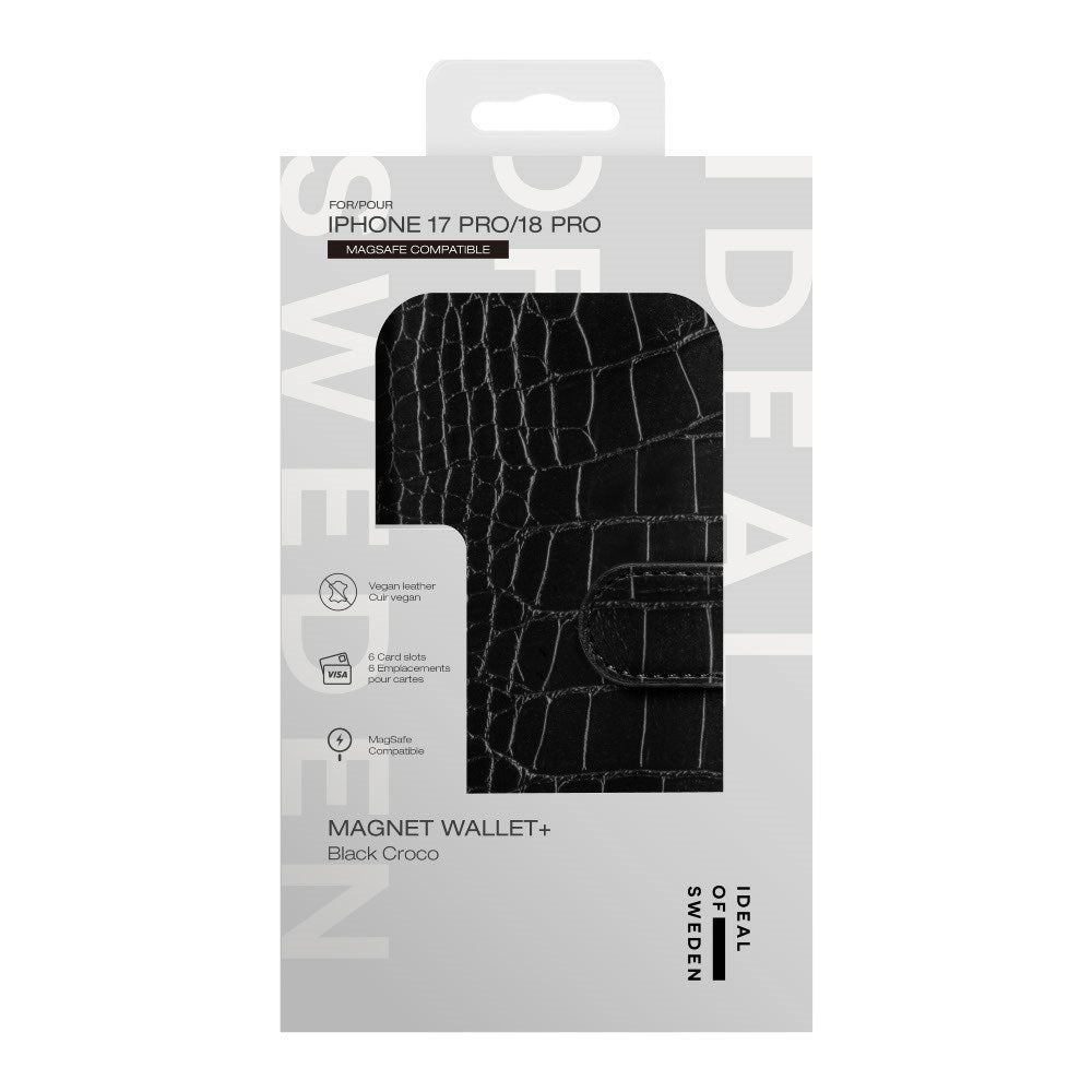 iPhone 18 Pro / 17 Pro iDeal Of Sweden Magnet Wallet+ Flip Cover - MagSafe Kompatibel - Black Croco