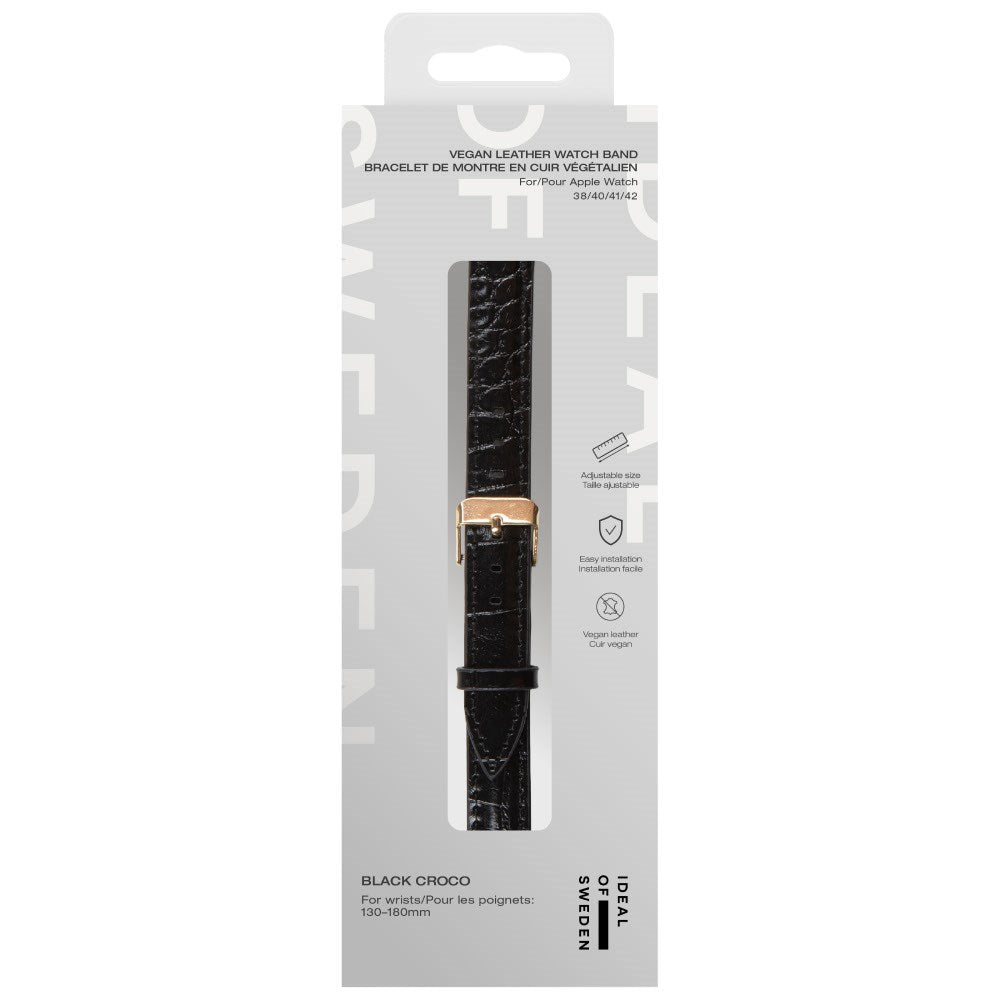 Apple Watch (38/40/SE/41/42mm) Vegan Leather Smartwatch Rem - Black Croco