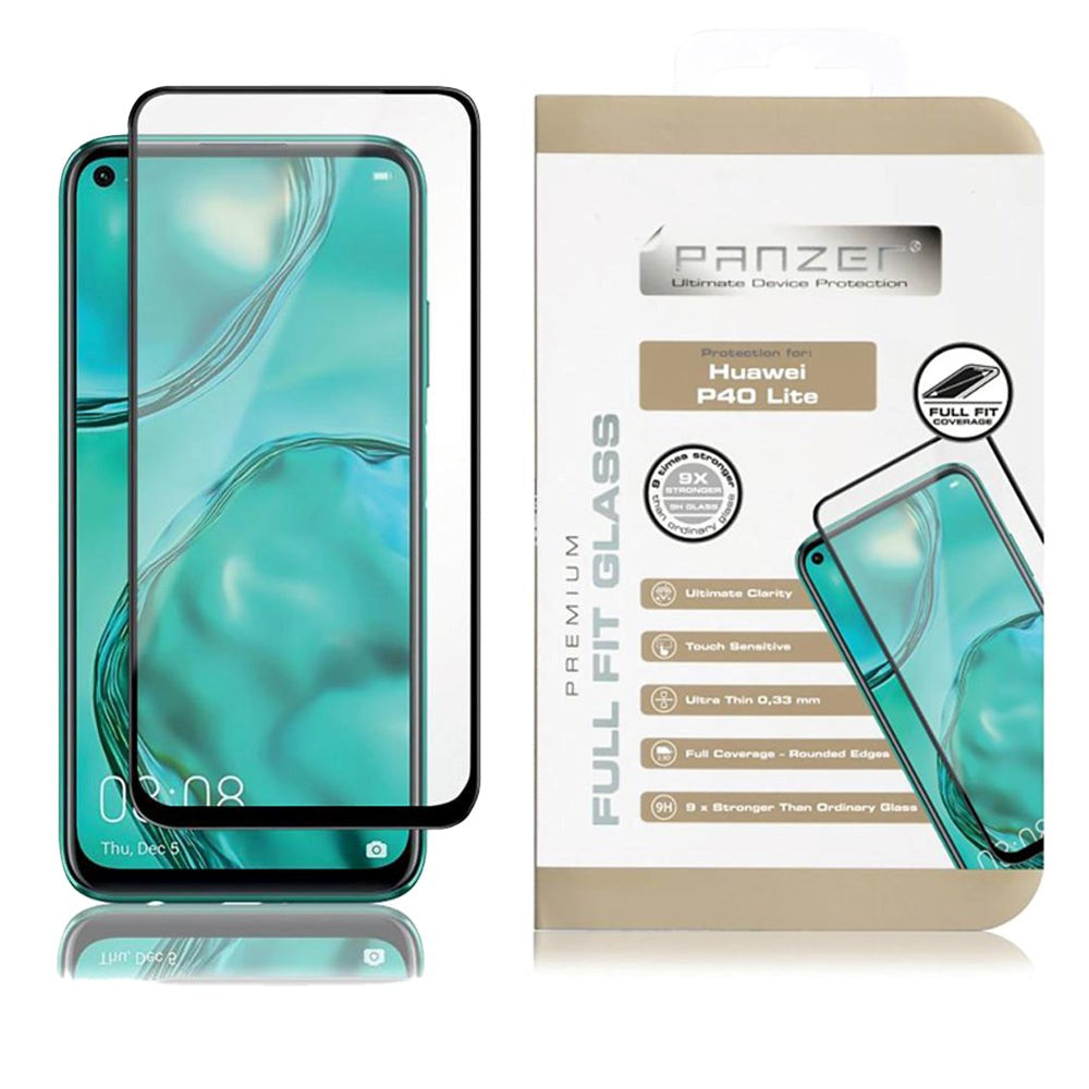 Huawei P40 Lite PANZER Premium Full-Fit-glass - svart ramme