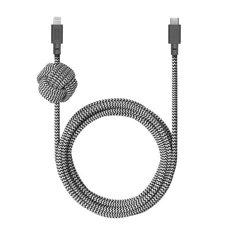 Native Union nattkabel USB-C til Lightning m. Skinnspenne 3 meter - Zebra