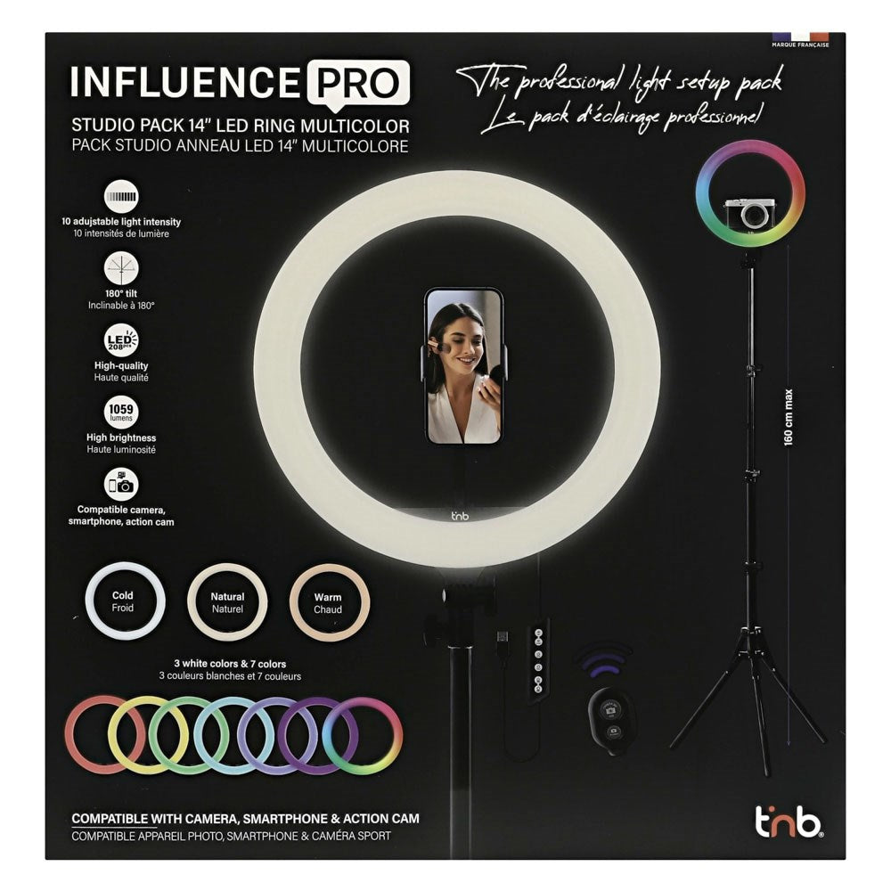 T'NB Influence Pro 14" RGBWW LED-ringlys - inkl. Justerbart stativ og oppbevaringsvesker - Svart