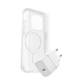 OtterBox iPhone 15 Pro Protection + Power Kit - MagSafe-deksel, skjermbeskytter og 30W vegglader - klar / hvit