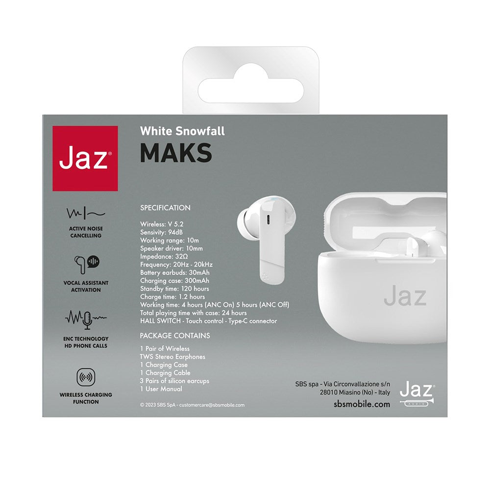 Jaz Max True Wireless Bluetooth In-Ear-hodetelefoner - Hvit