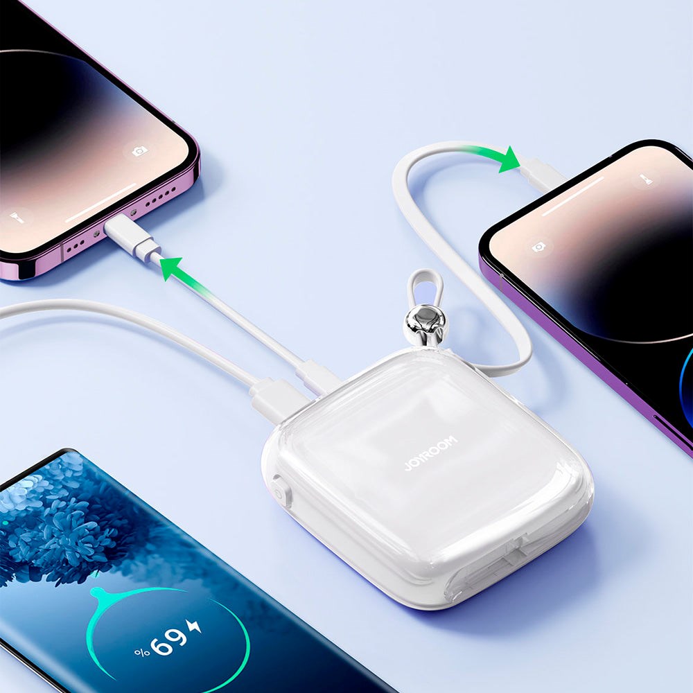 Joyroom Jelly Series JR-L003P Powerbank 22,5W - USB-C PD / USB-A w. Innebygd Lightning - 10 000 mAh - Hvit