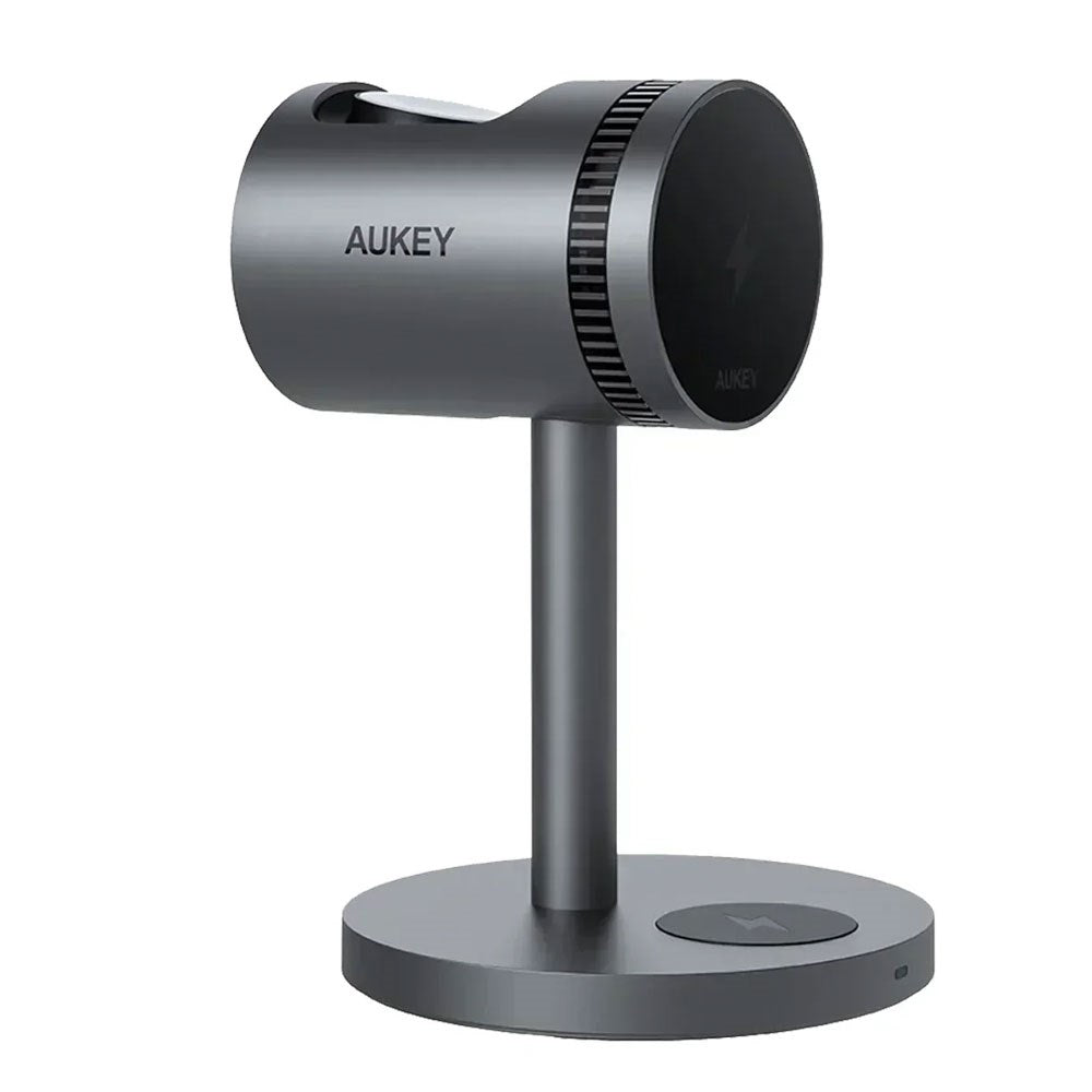 Aukey MagFusion 3-i-1 Trådløs Oplader m. 15W - Smartphone - Apple Watch - AirPods - MagSafe / Qi2 Kompatibel - Grå