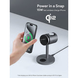 Aukey MagFusion 3-i-1 Trådløs Oplader m. 15W - Smartphone - Apple Watch - AirPods - MagSafe / Qi2 Kompatibel - Grå
