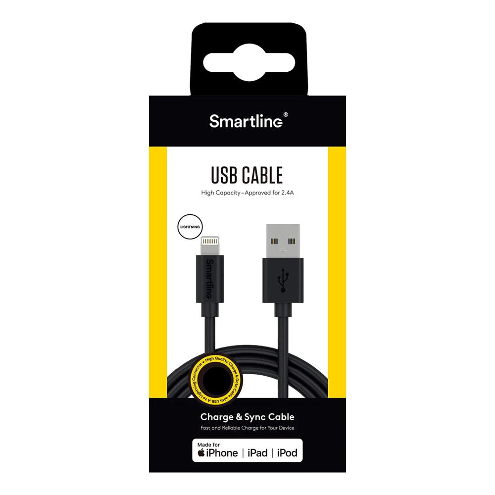 Smartline USB-A til Lightning-kabel 1m. - Svart