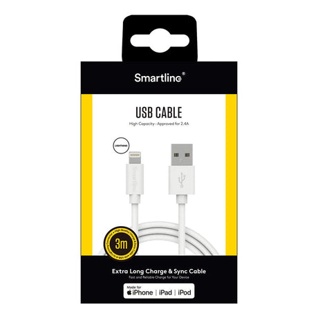 Smartline USB-A til Lightning-kabel 3m. - Hvit