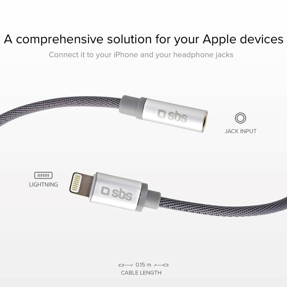 SBS Lightning til 3,5 mm Jackstick Adapter - Grå