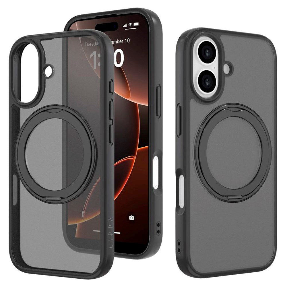 Lippa iPhone 17 Hybrid Cover m. Roterende Kickstand - MagSafe Kompatibel - Mat / Sort