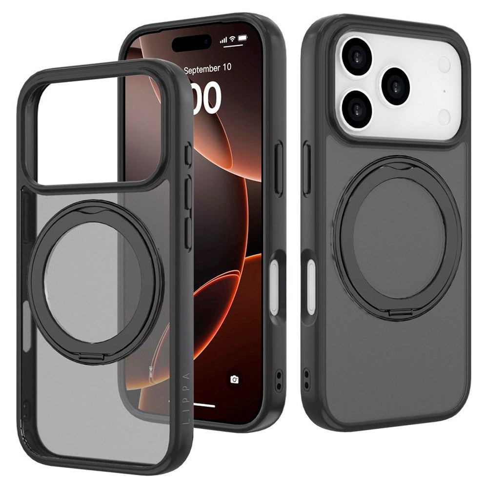 Lippa iPhone 17 Pro Hybrid Cover m. Roterende Kickstand - MagSafe Kompatibel - Mat / Sort