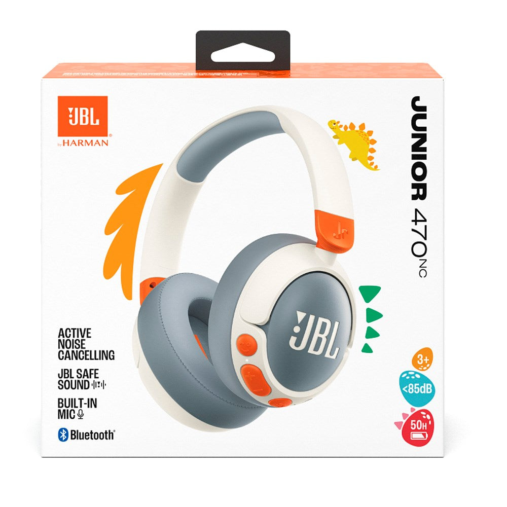 JBL Junior 470NC Maks. 85 dB barnehodesett m. Bluetooth og aktiv støyreduksjon - Over-Ear-hodetelefoner - Hvit / Grå
