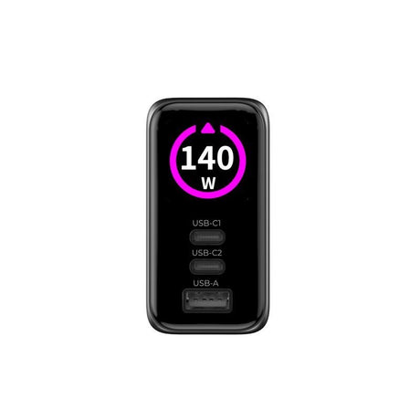 Mobile Origin PW21 Display Vægoplader GaN 140W med 2x USB-C + 1x USB-A - Sort