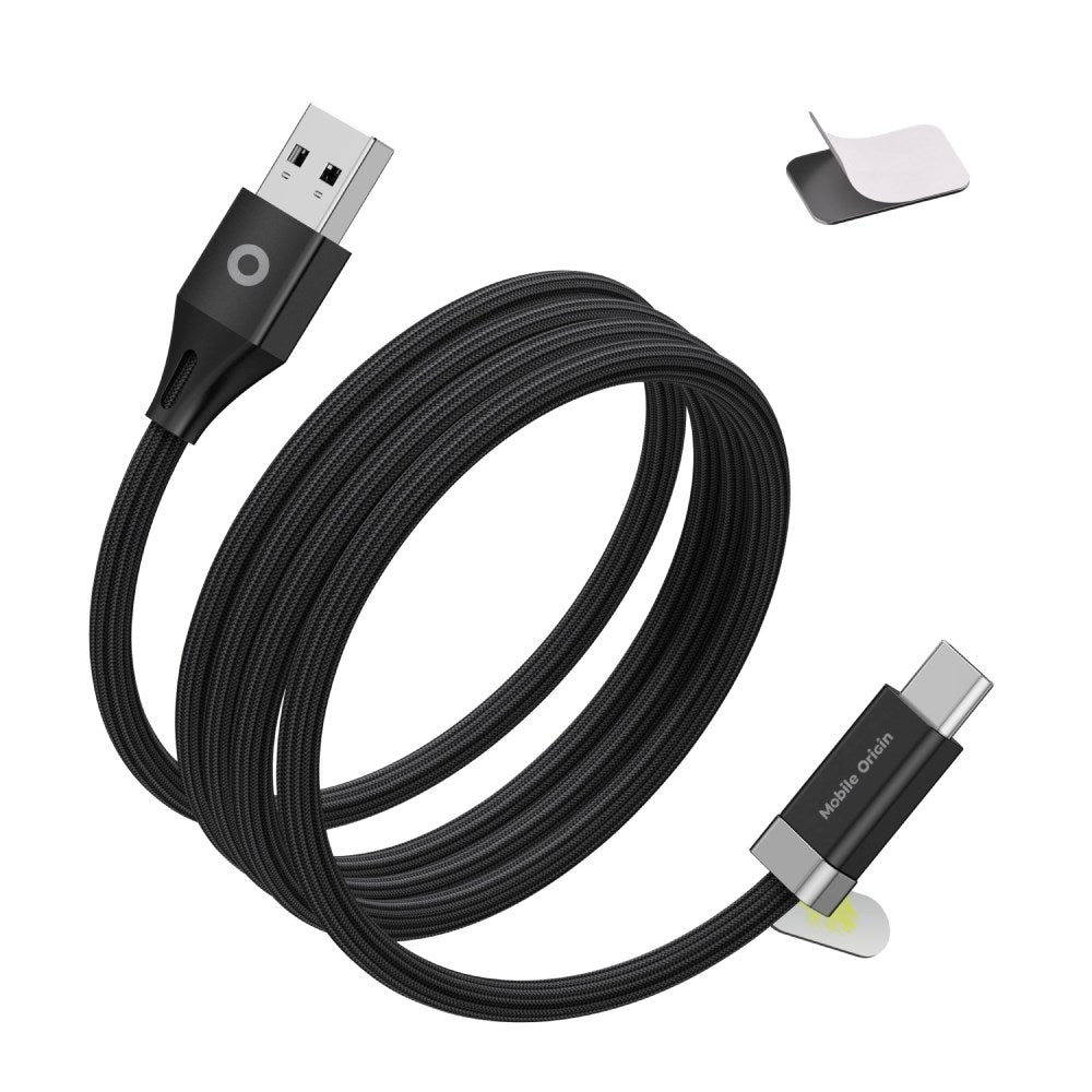 Mobile Origin Magnetisk USB-C til USB-A Kabel 27W m. 2x Selvklæbende Magnetiske Puder - 1,5m - Sort
