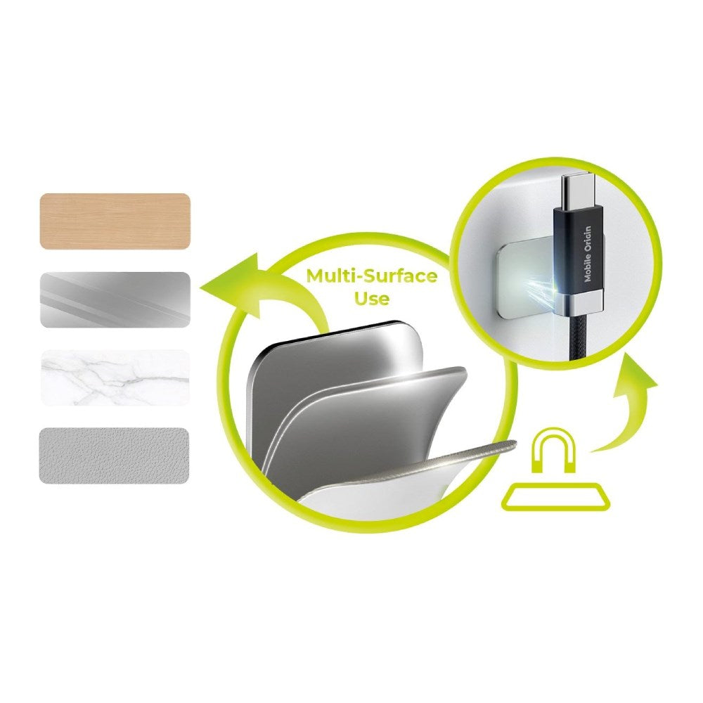 Mobile Origin Magnetisk USB-C til USB-A Kabel 27W m. 2x Selvklæbende Magnetiske Puder - 1,5m - Sort