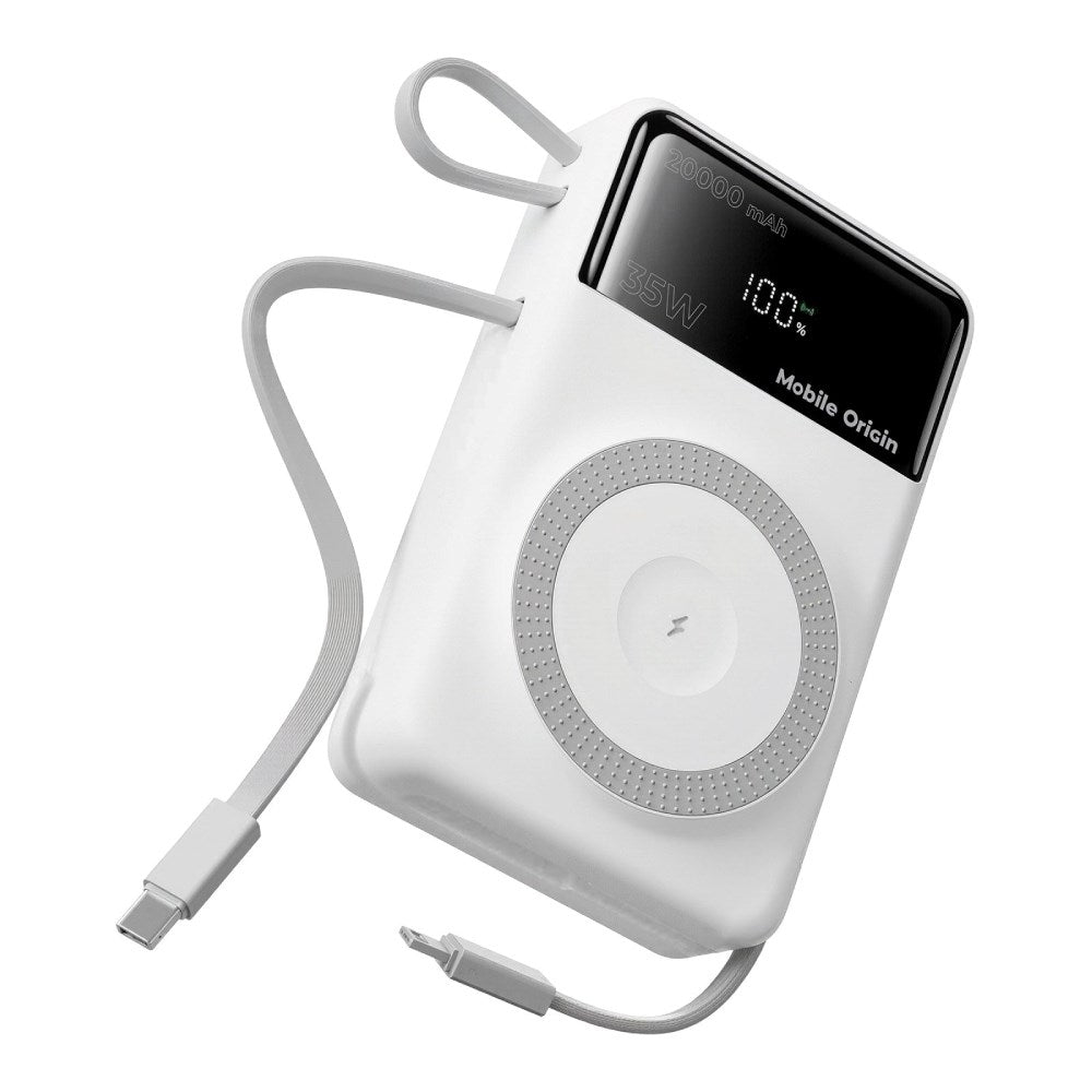 Mobile Origin PB15 PowerBank 35W PD 20000mAh m. Display - MagSafe Kompatibel - Hvid