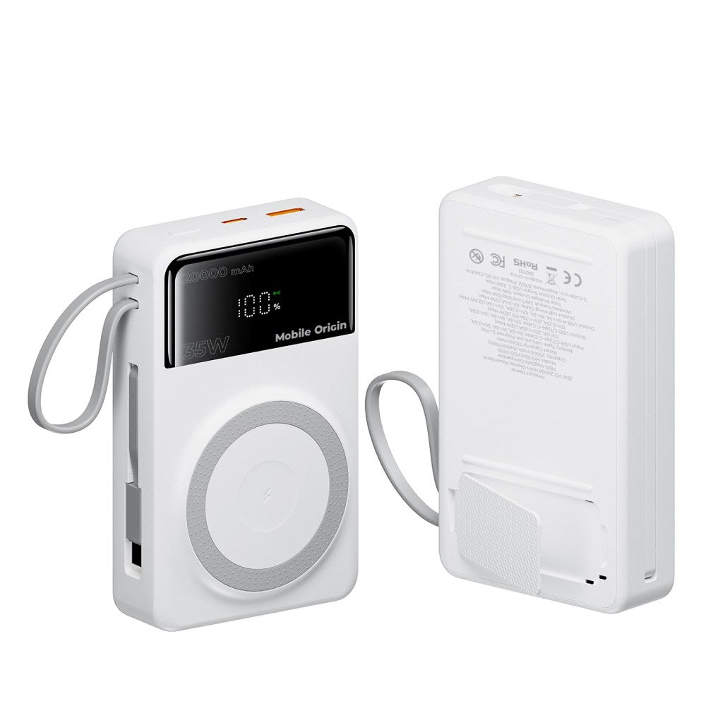 Mobile Origin PB15 PowerBank 35W PD 20000mAh m. Display - MagSafe Kompatibel - Hvid