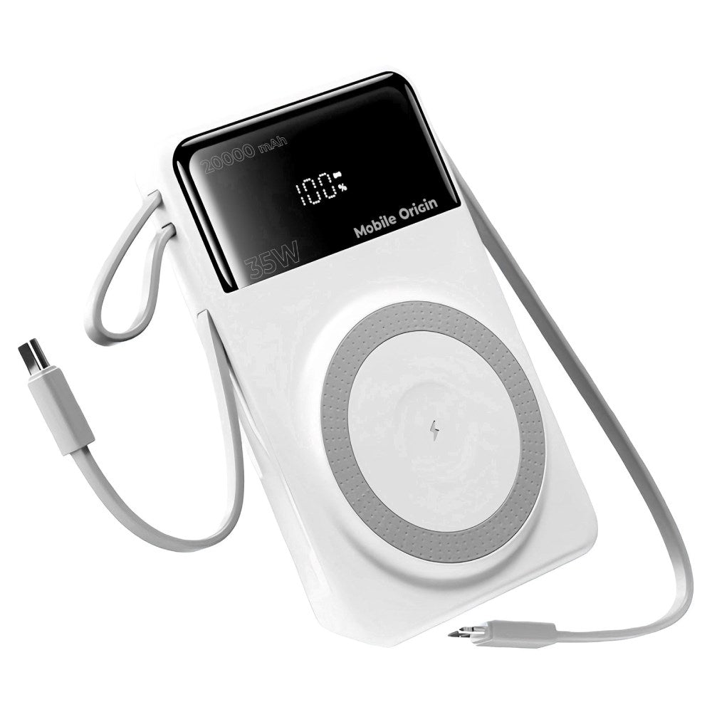 Mobile Origin PB15 PowerBank 35W PD 20000mAh m. Display - MagSafe Kompatibel - Hvid