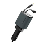Mobile Origin 4-i-1 Biloplader 50W m. USB-C + USB-A Port og Udtrækkeligt USB-C and Lightning Kabel - Grå