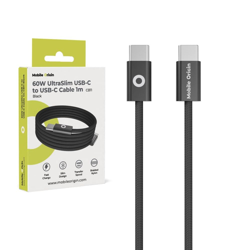 Mobile Origin UltraSlim Kabel - USB-C til USB-C - 60W - 1m - Sort